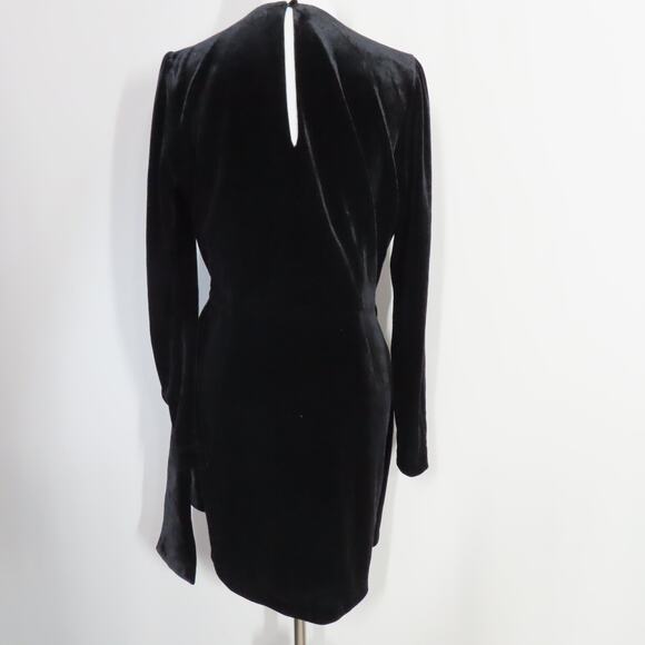 Yumi Kim Black Velvet Surplice Neckline Wrap Skirt Mini Dress Long Sleeves Small - Picture 4 of 7